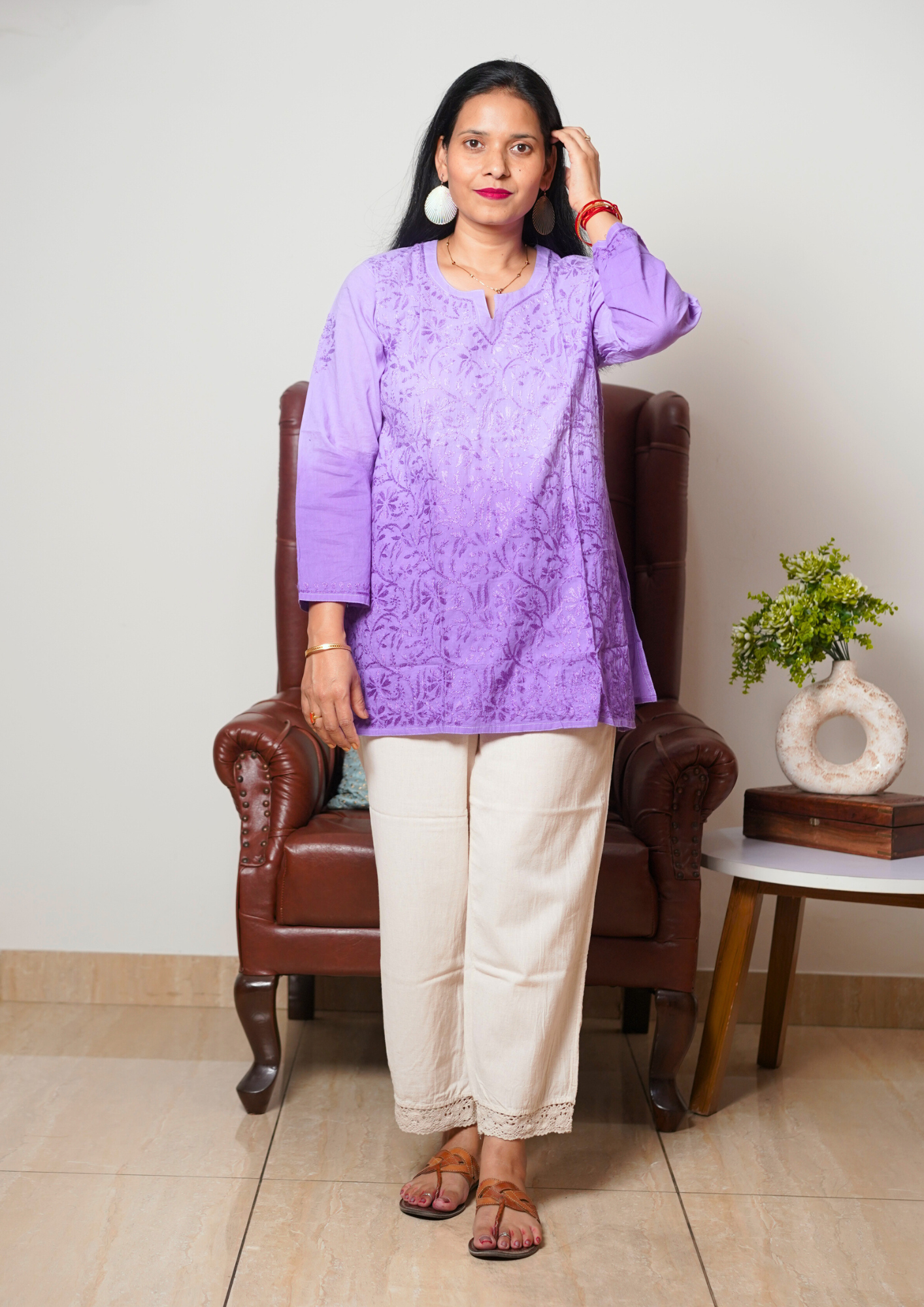 Lucknowi Handwork Chikankari Short Top & Afghani Pant Set