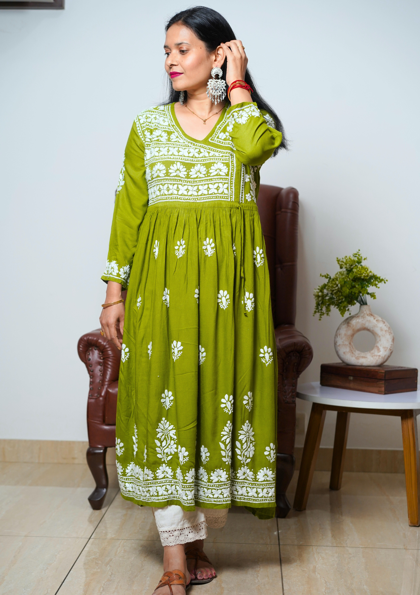 Premium Lucknowi Handwork Chikankari Angarkha Style Gown