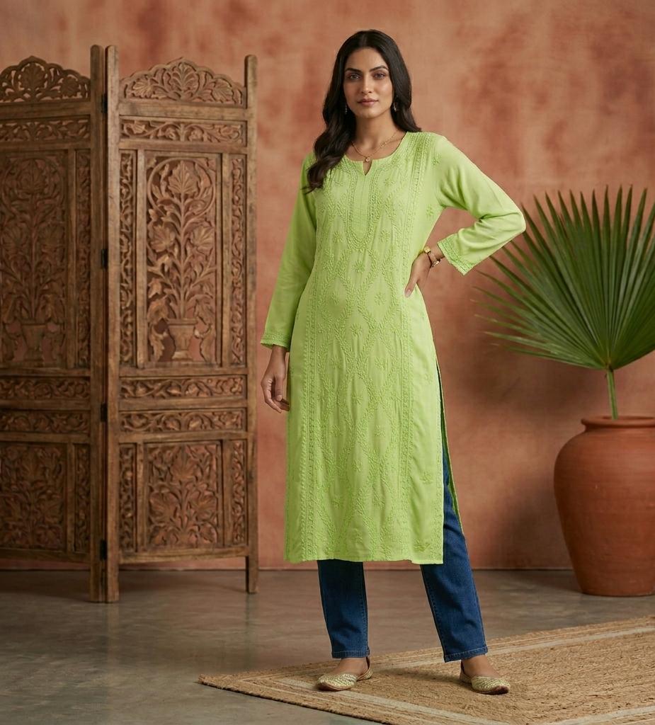 Premium Crepe Tone-on-Tone Chikankari Kurti