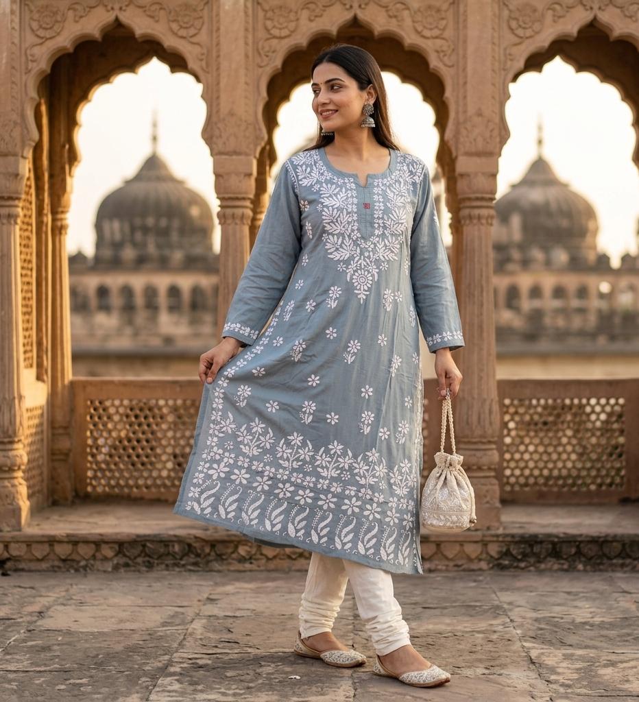 NEW ARRIVAL – Lucknawi Chikankari Modal Kurti (46")