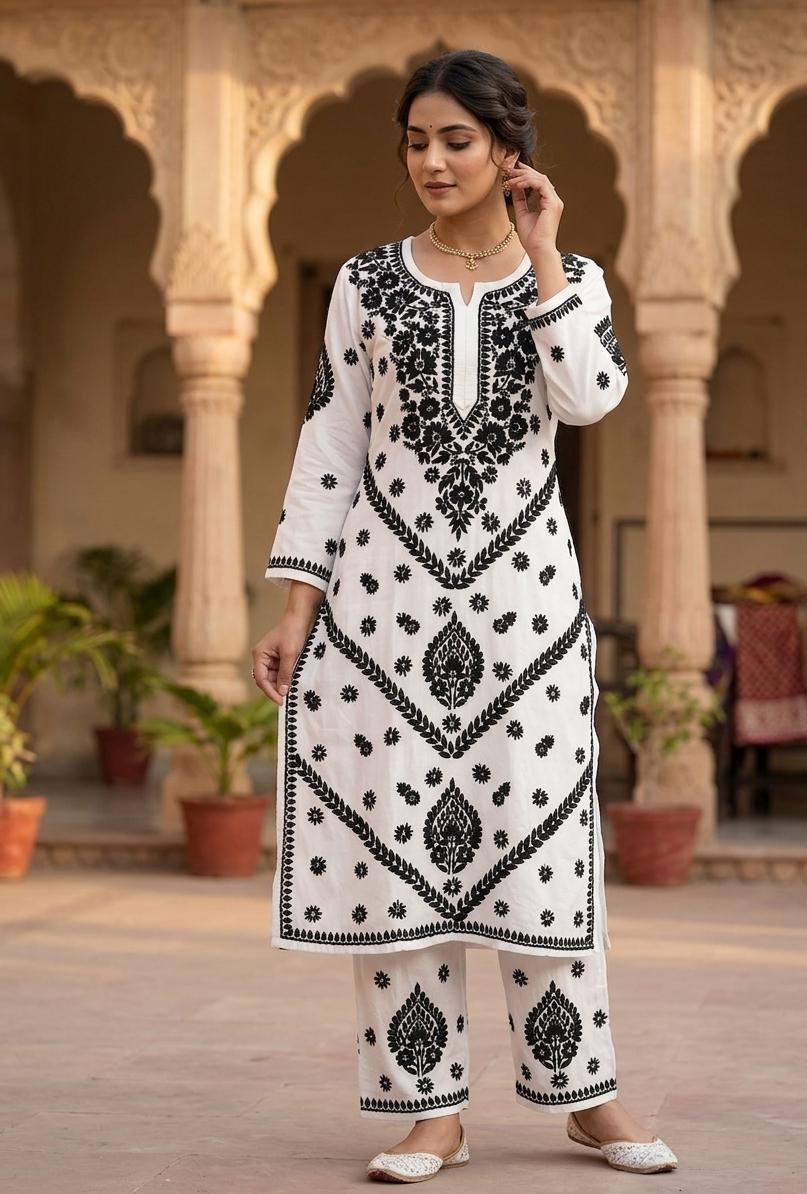 BLACK THREAD ELEGANCE – Lucknowi Handwork Chikankari Plazzo Set