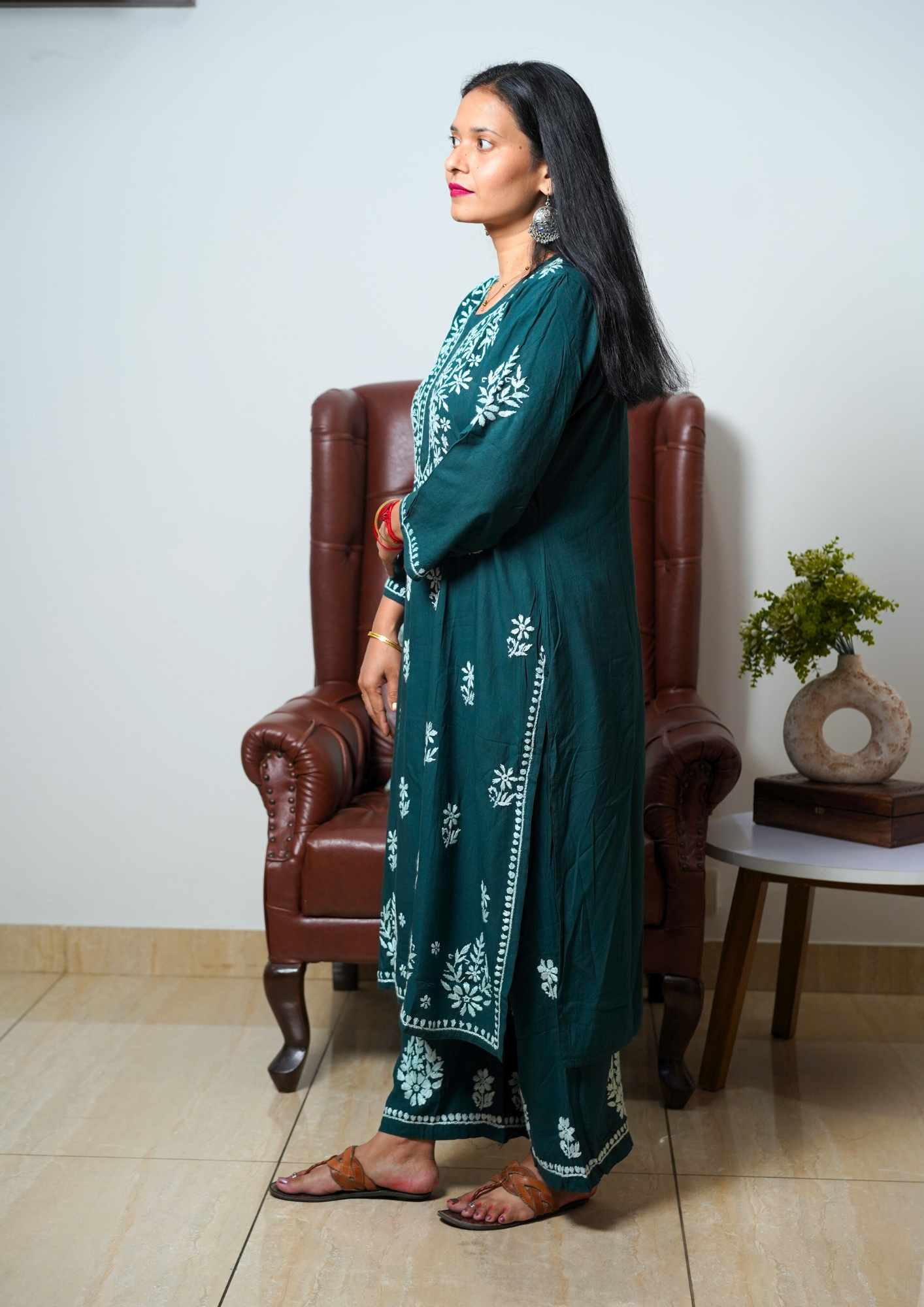 Lucknow Handwork Chikankari 2 piece plazzo set with white embroidery