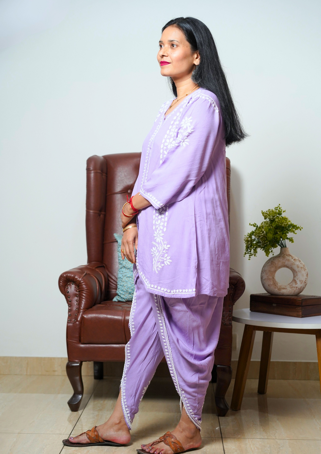 Premium Lucknowi handwork Chikankari Co-ord Doti Set