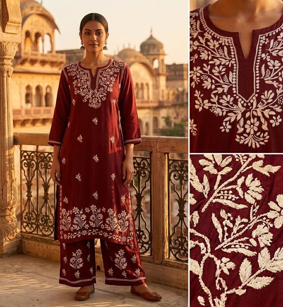 ARSHI – Premium Modal Chikankari Kurti & Plazzo Set