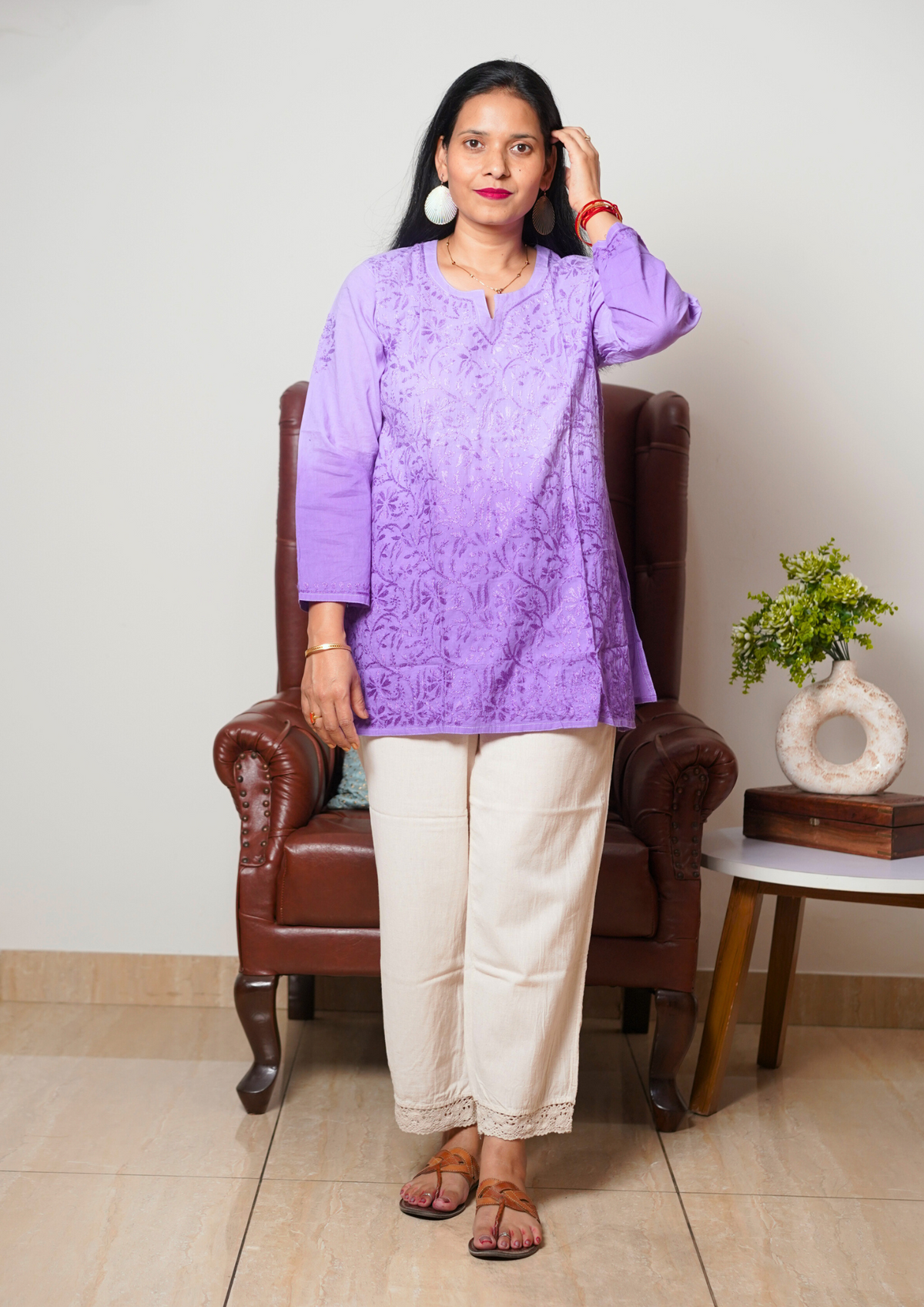 Lucknowi Handwork Chikankari Short Top & Afghani Pant Set
