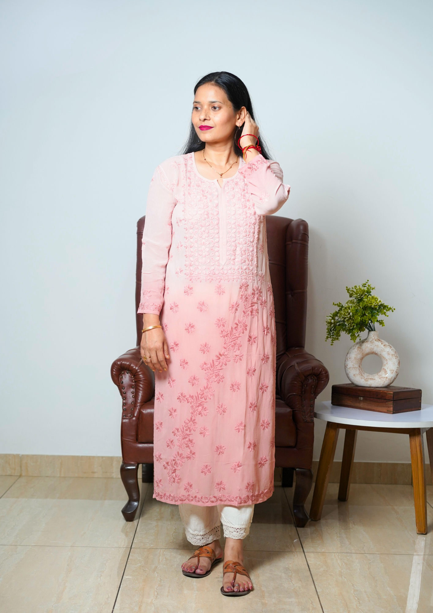 Lucknowi Chikankari Handwork Premium Viscose Kurti