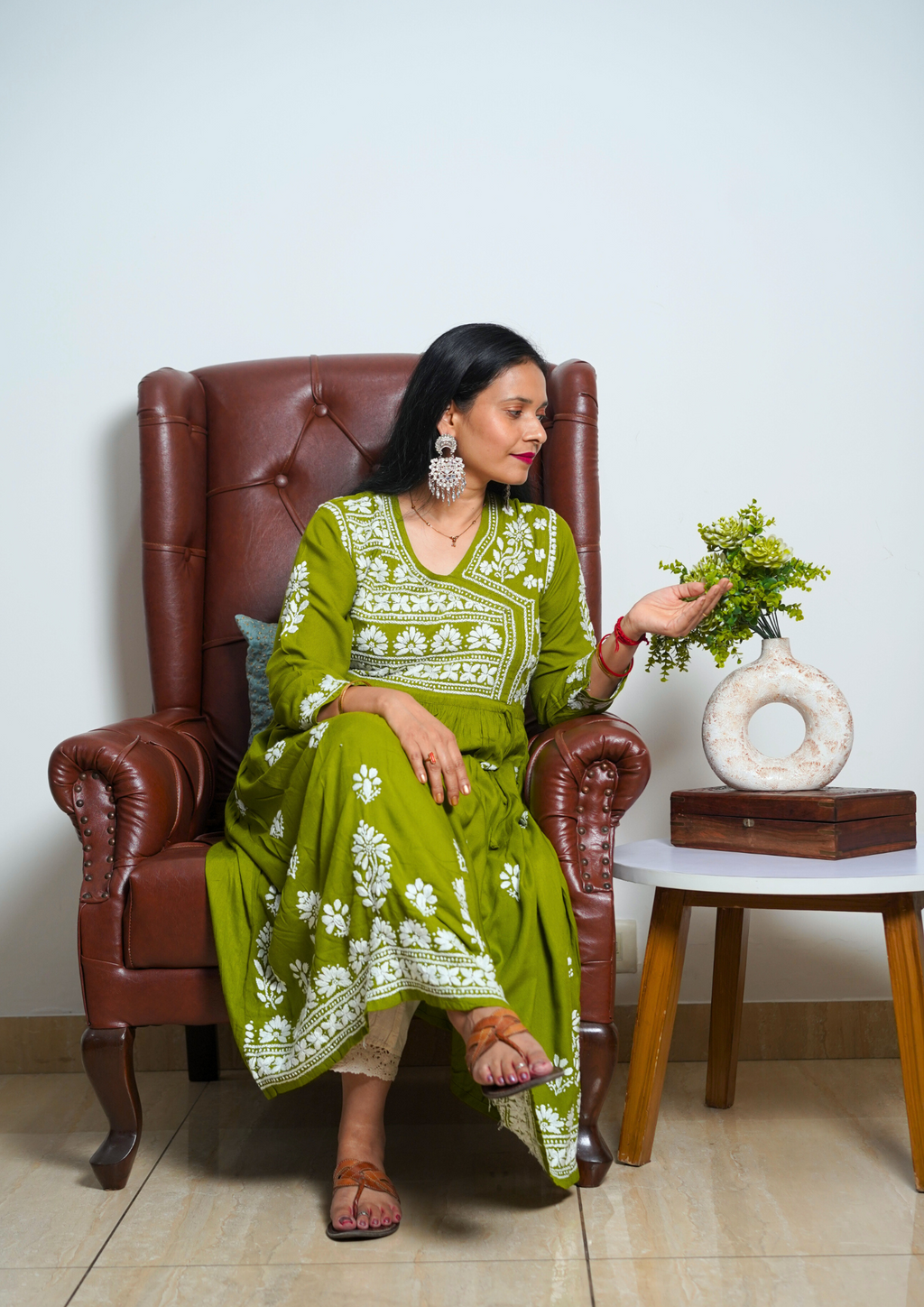 Premium Lucknowi Handwork Chikankari Angarkha Style Gown
