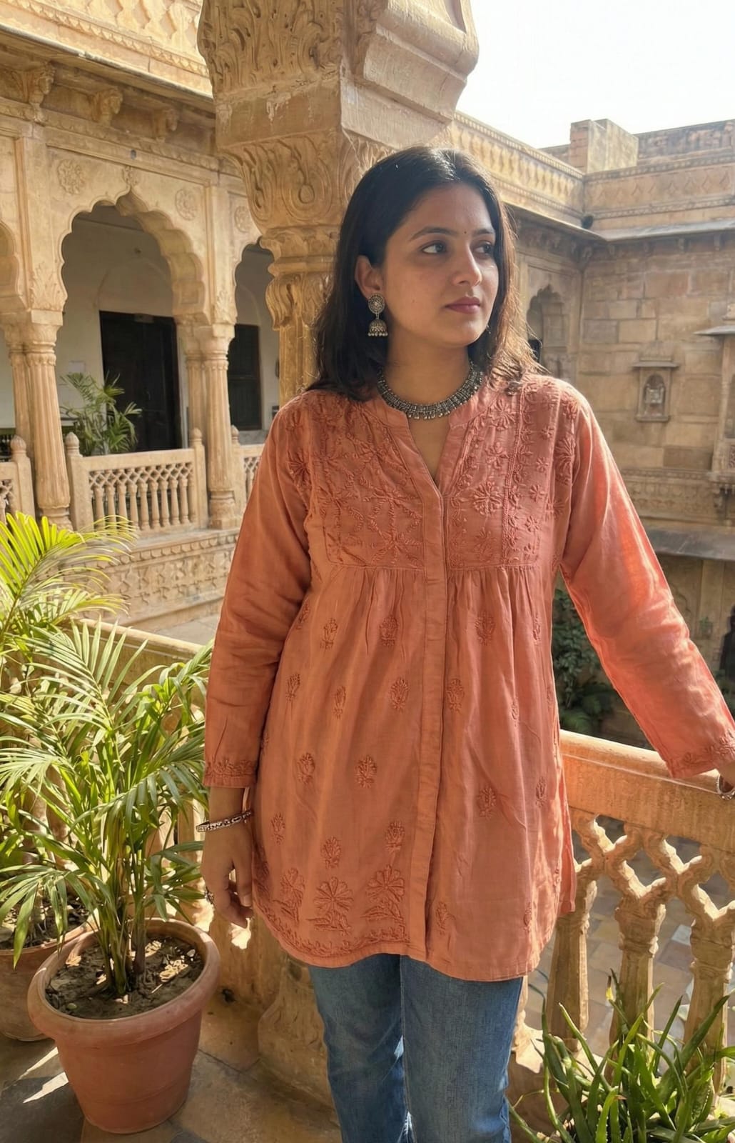 Boho Chic Gathered Chikankari Tunic