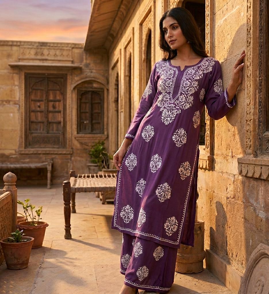 NOOR-E-AWADH – Lucknowi Handwork Chikankari Plazzo Set