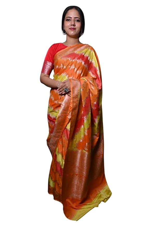 Multicolor Banarasi Masru Silk Saree with Zari Border
