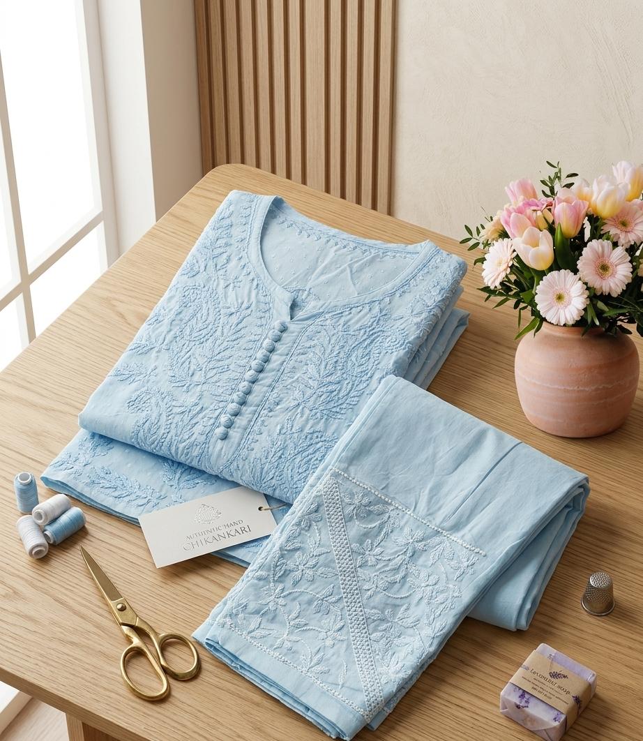 Tone-on-Tone Chikankari Kurti + Pant Set