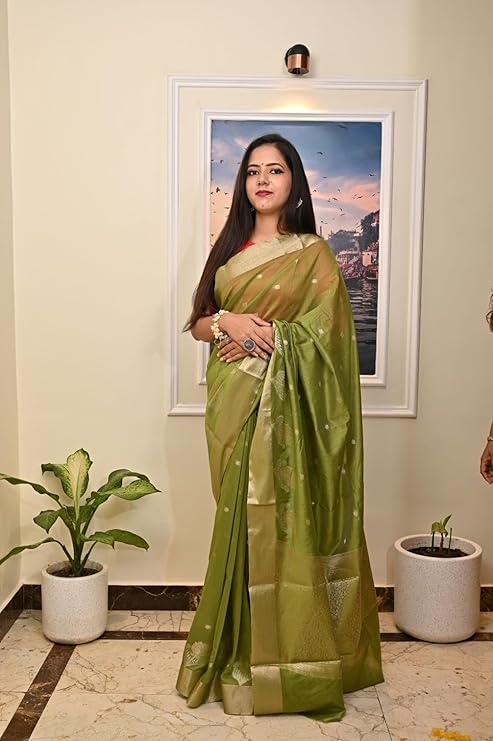 Banarasi Premium Cotton Malai Saree with Dual Zari Border