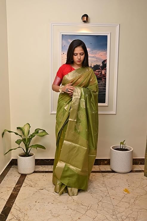 Banarasi Premium Cotton Malai Saree with Dual Zari Border