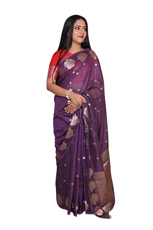 Banarasi Cotton Malai Saree with Dual Zari Border