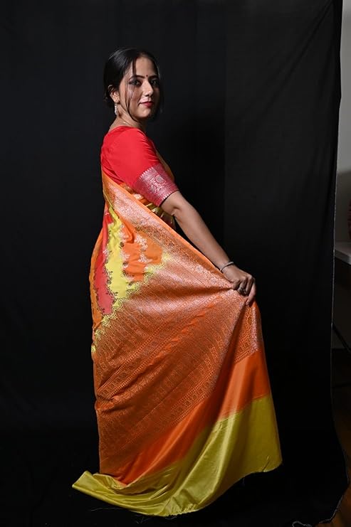 Multicolor Banarasi Masru Silk Saree with Zari Border