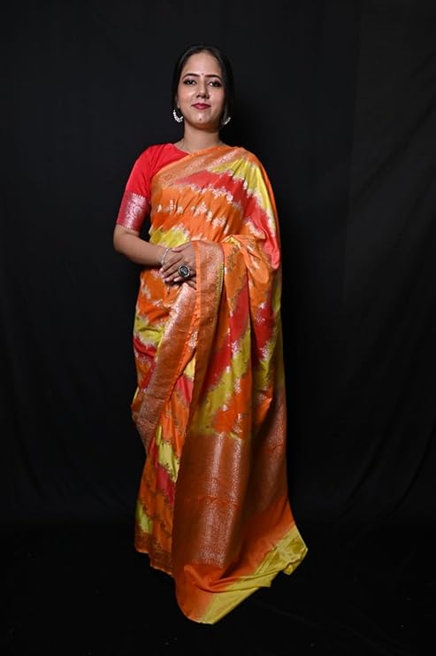 Multicolor Banarasi Masru Silk Saree with Zari Border