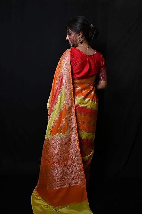 Multicolor Banarasi Masru Silk Saree with Zari Border
