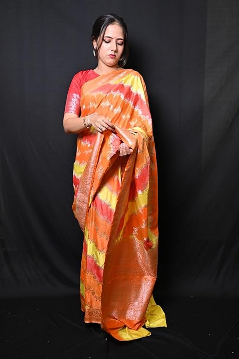 Multicolor Banarasi Masru Silk Saree with Zari Border