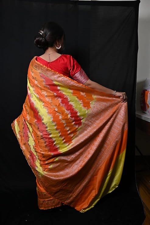 Multicolor Banarasi Masru Silk Saree with Zari Border