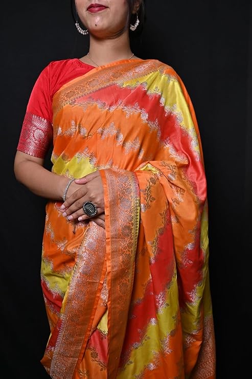 Multicolor Banarasi Masru Silk Saree with Zari Border