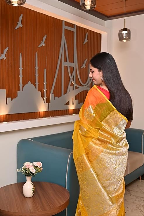 Organza Daibal Banarasi Saree with Silver & Gold Zari