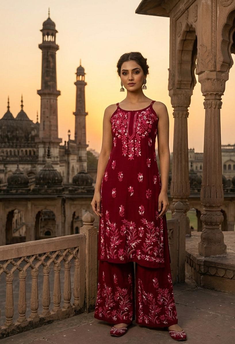 NOODLE STRAP PLAZZO SET – Lucknowi Handwork Chikankari