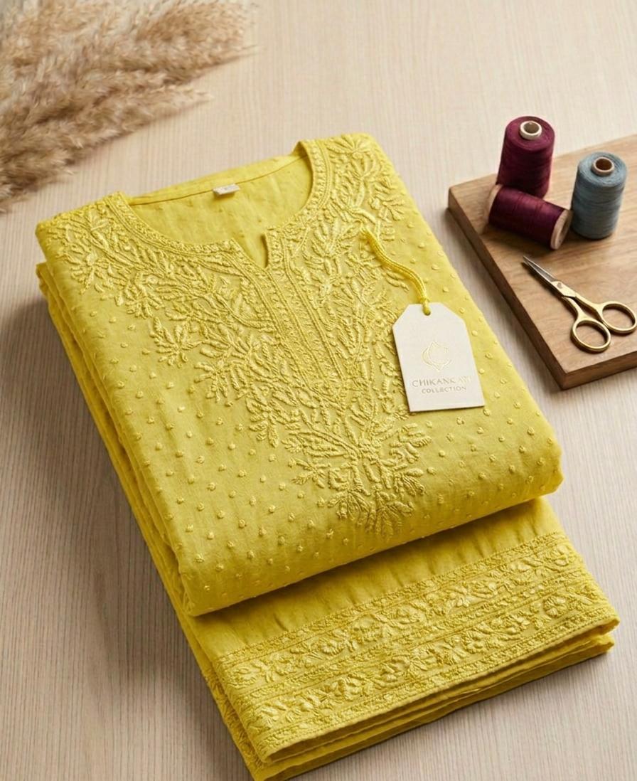 Tone-on-Tone Chikankari Kurti + Computer Embroidery Pant Set