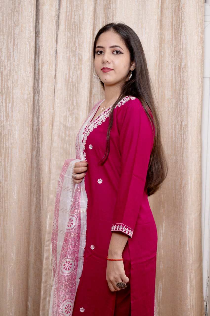 Elegant Heavy Rayon Embroidered Suit Set with Digital Print Dupatta