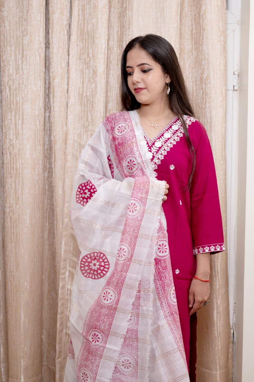 Elegant Heavy Rayon Embroidered Suit Set with Digital Print Dupatta