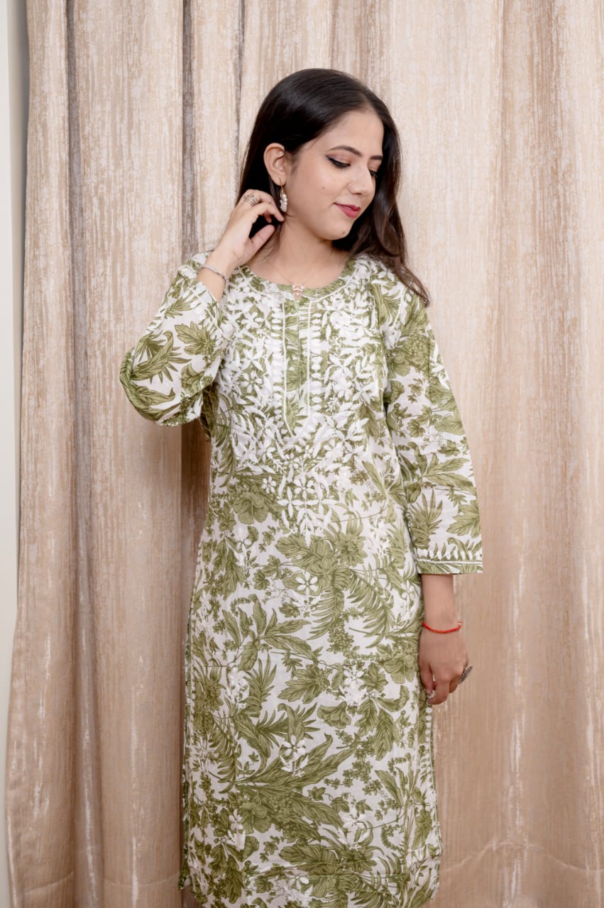 Lucknowi Handwork Chikankari Pure Mul Cotton Kurti