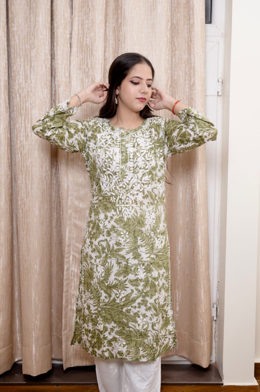 Lucknowi Handwork Chikankari Pure Mul Cotton Kurti
