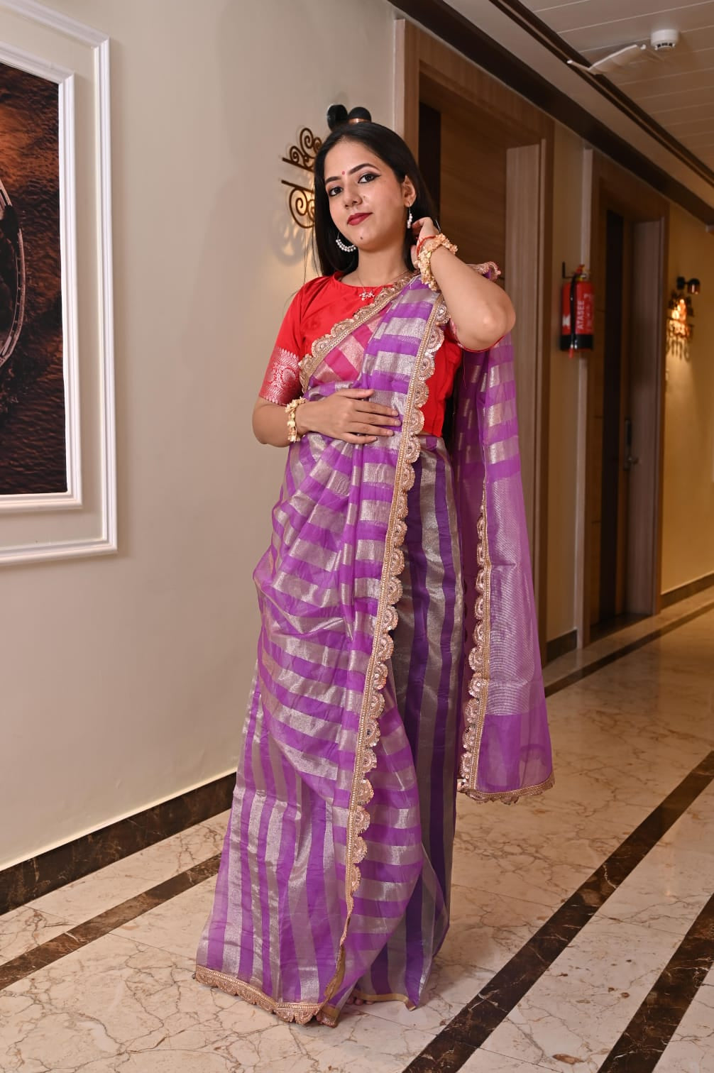 Banarasi Tissue Organza Saree with Dual Zari Weaves Less