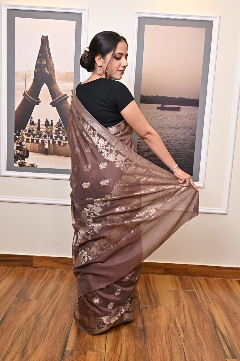 Banarasi Cotton Malai Saree with Dual Zari Border