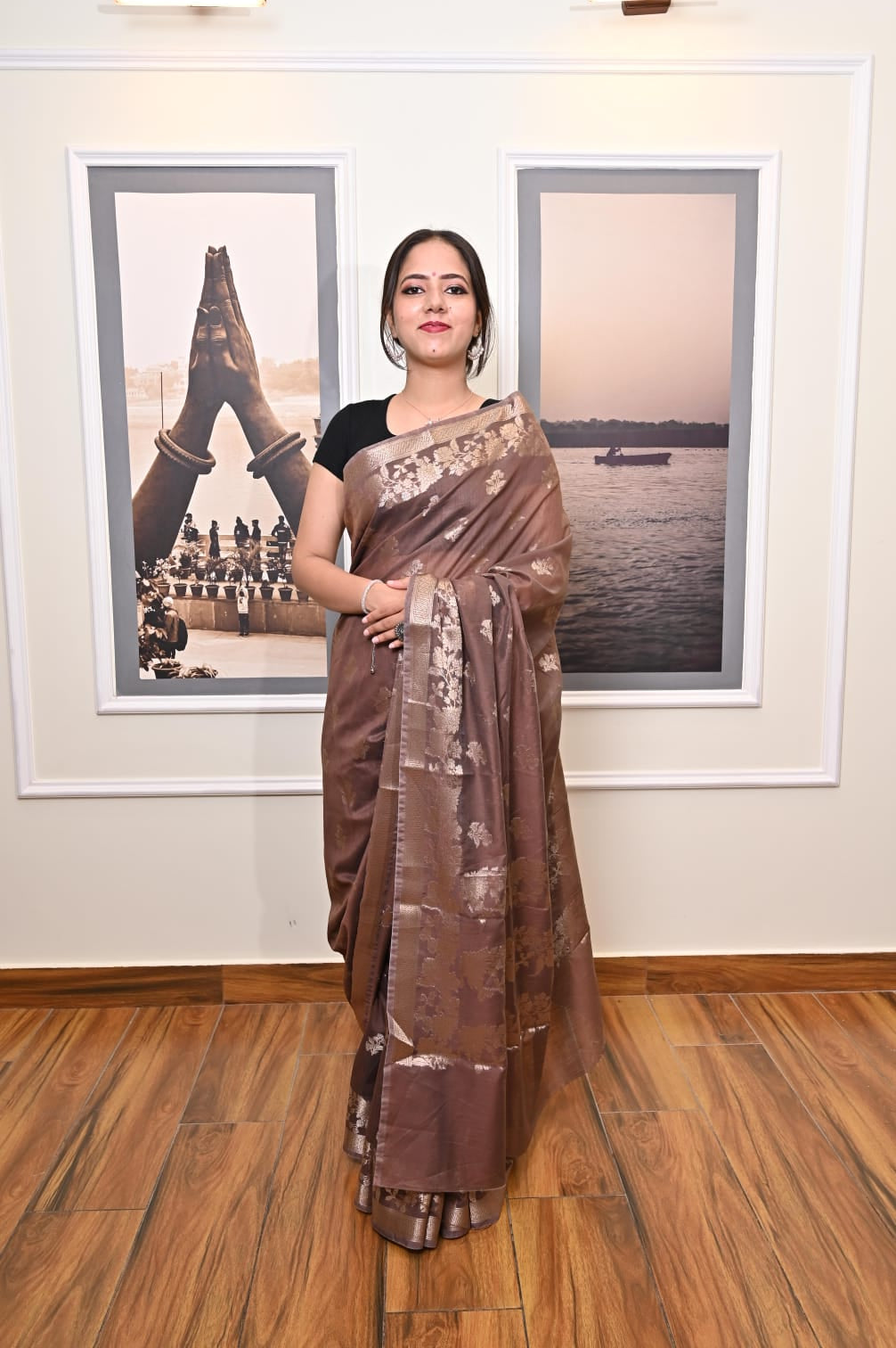 Banarasi Cotton Malai Saree with Dual Zari Border