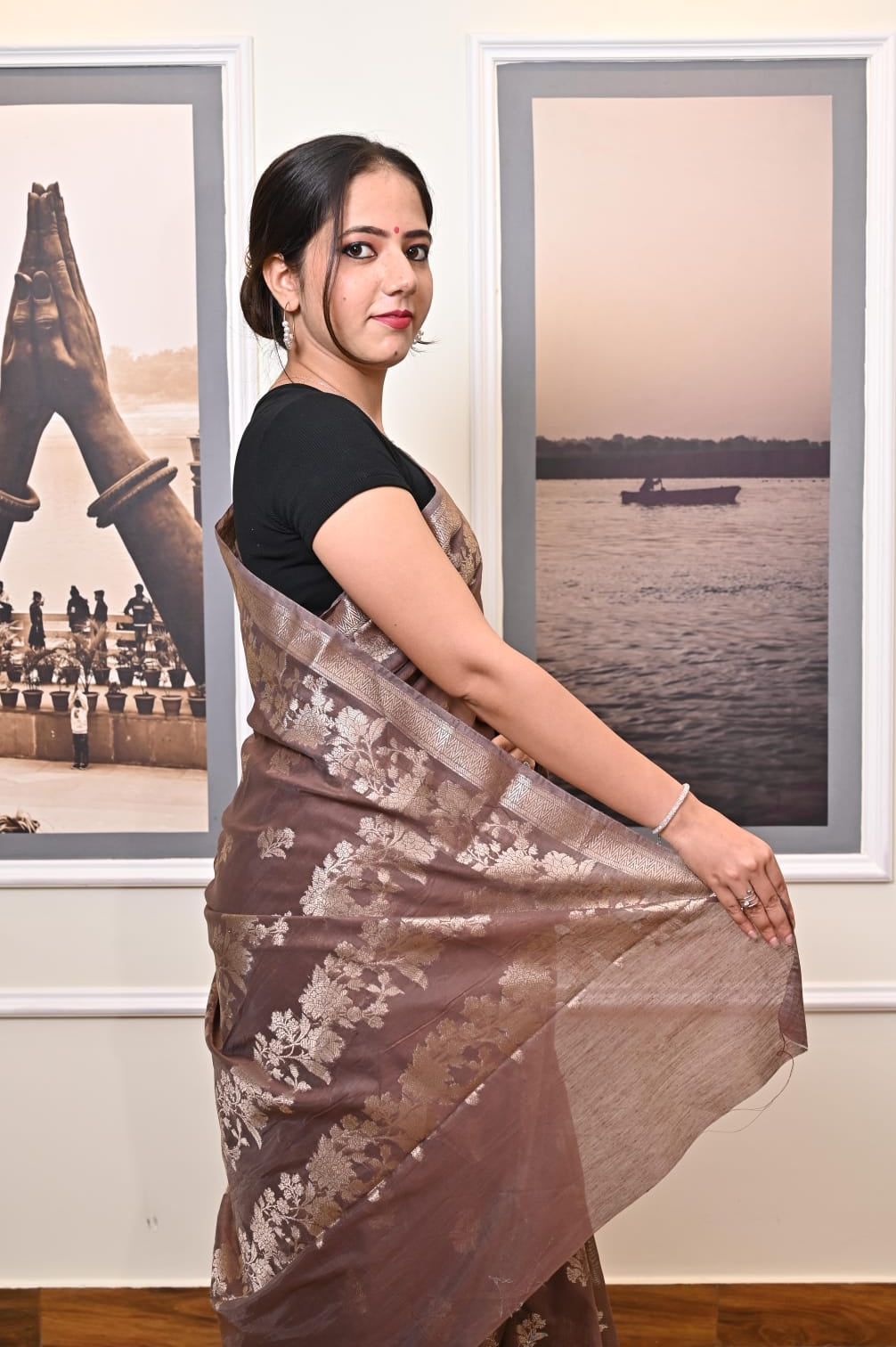 Banarasi Cotton Malai Saree with Dual Zari Border