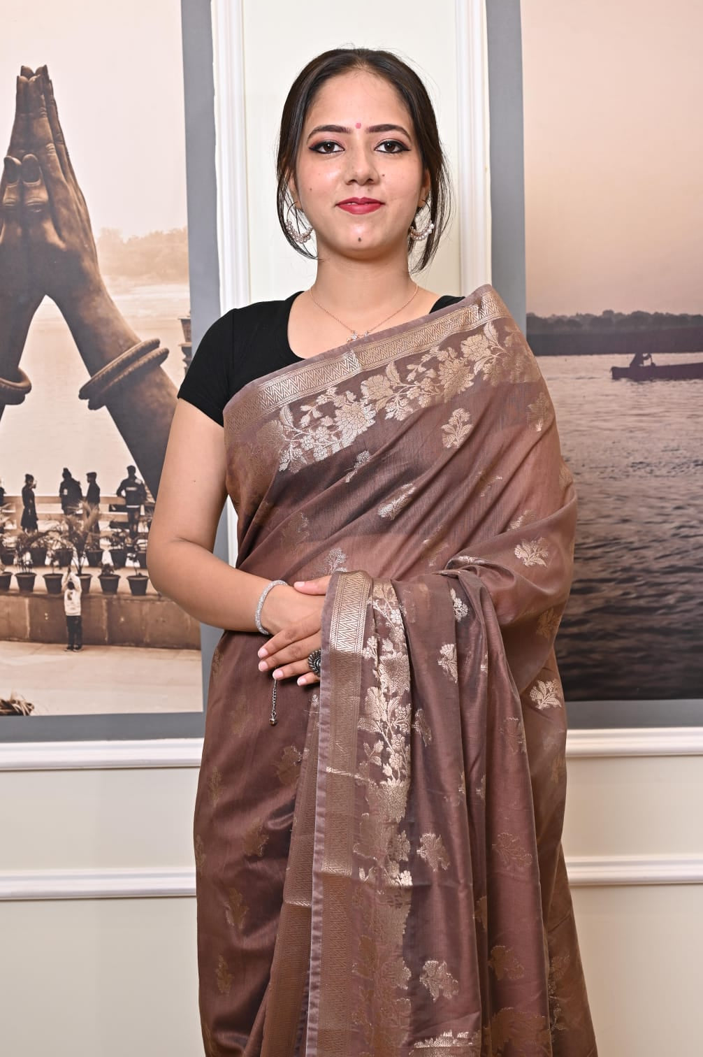 Banarasi Cotton Malai Saree with Dual Zari Border