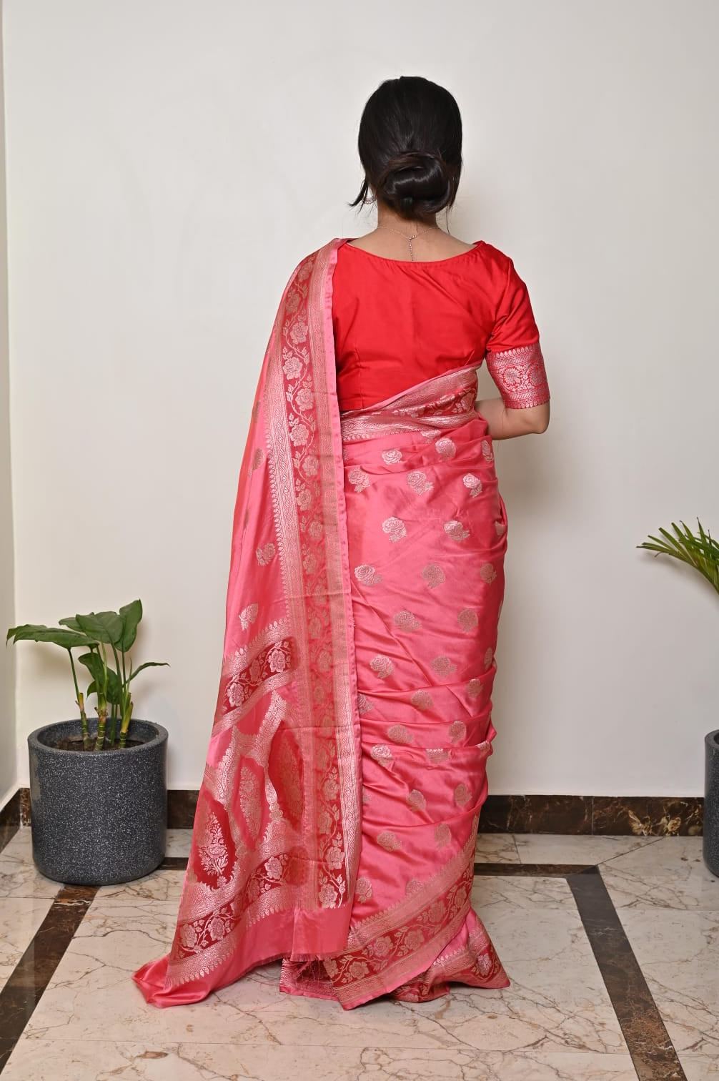 Banarasi Masrhu Kataan Saree with Silver Zari Border
