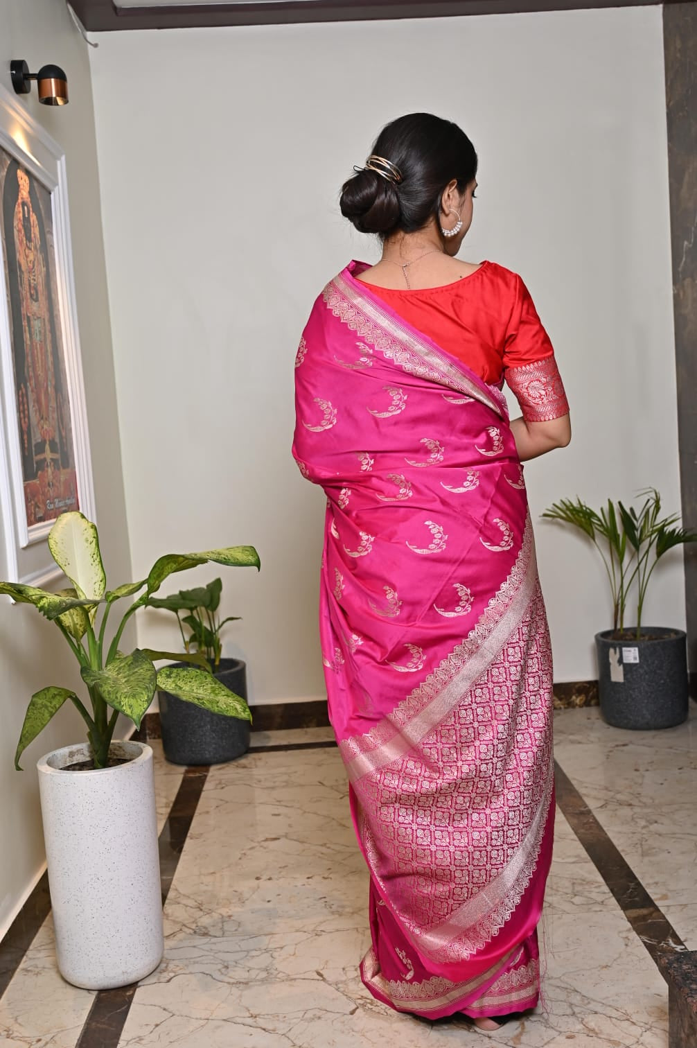 Magenta Pink Banarasi Masrhu Kataan Silk Saree