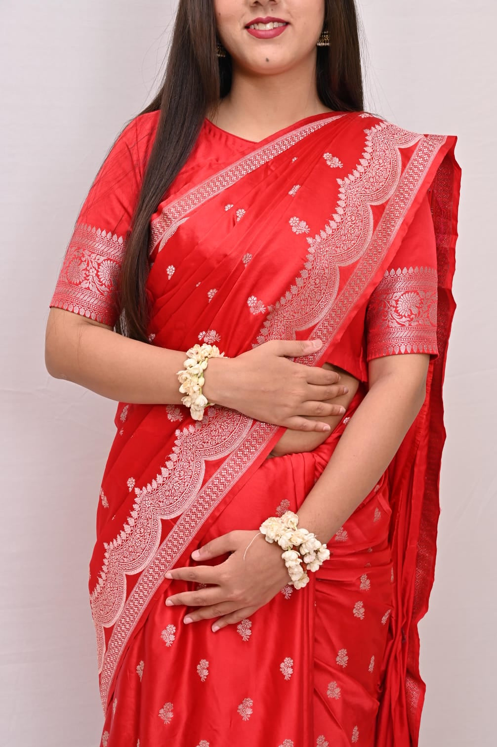 Banarasi Masrhu Kataan Saree with Silver Zari