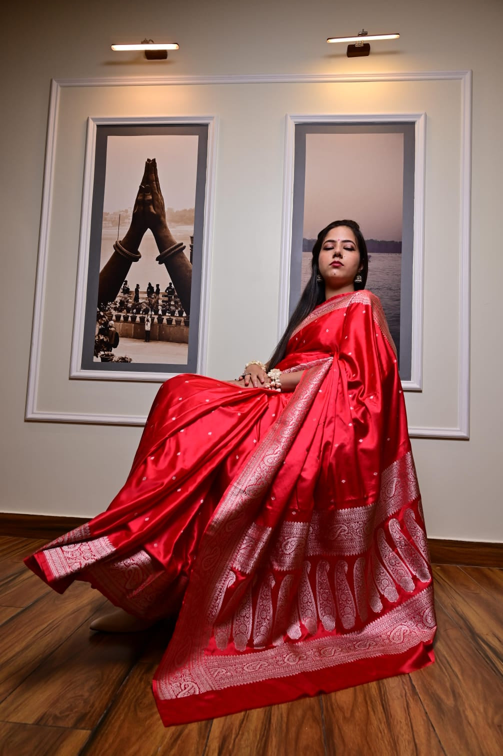 Banarasi Masrhu Kataan Saree with Silver Zari & Butis