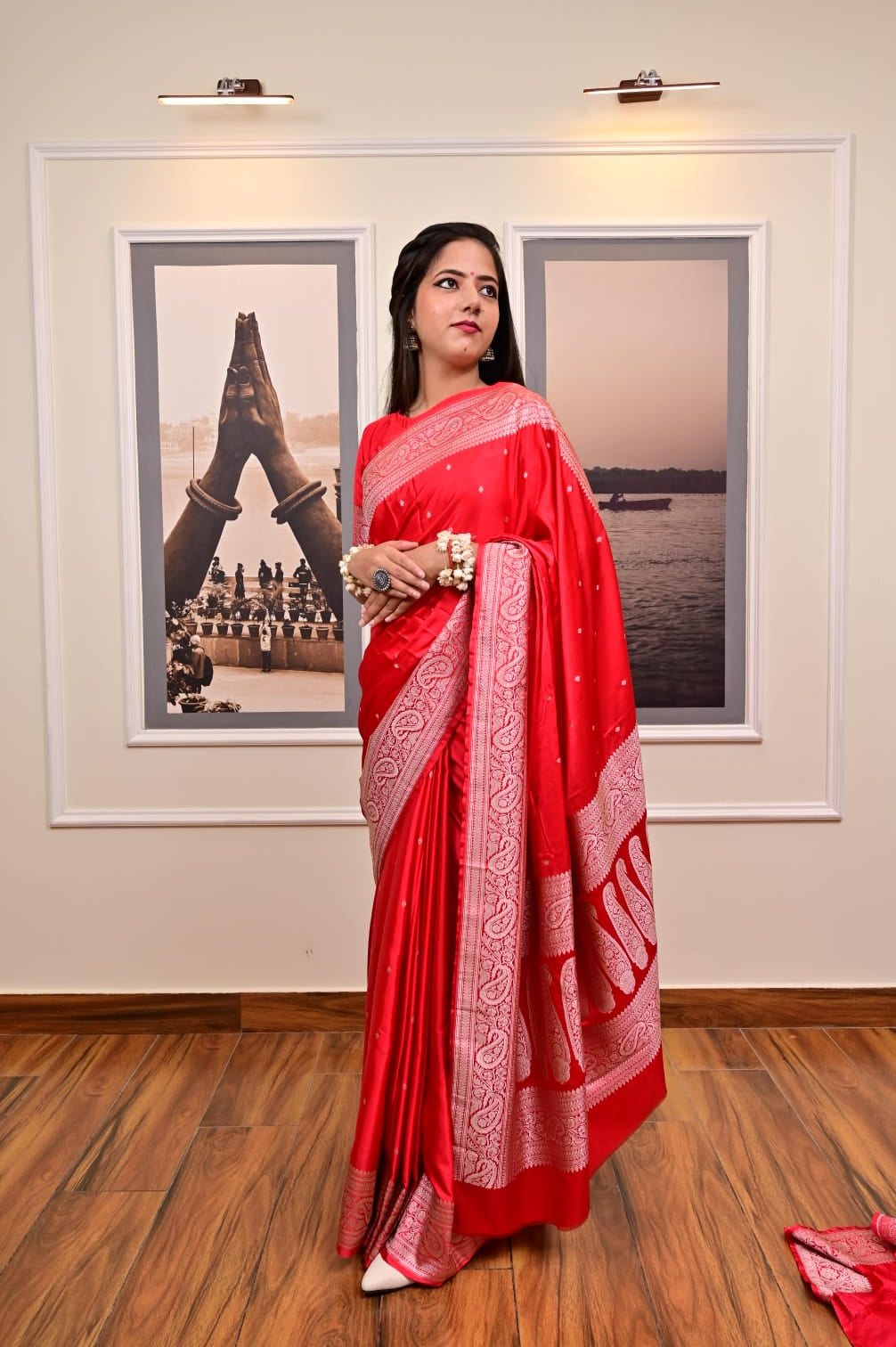 Banarasi Masrhu Kataan Saree with Silver Zari & Butis