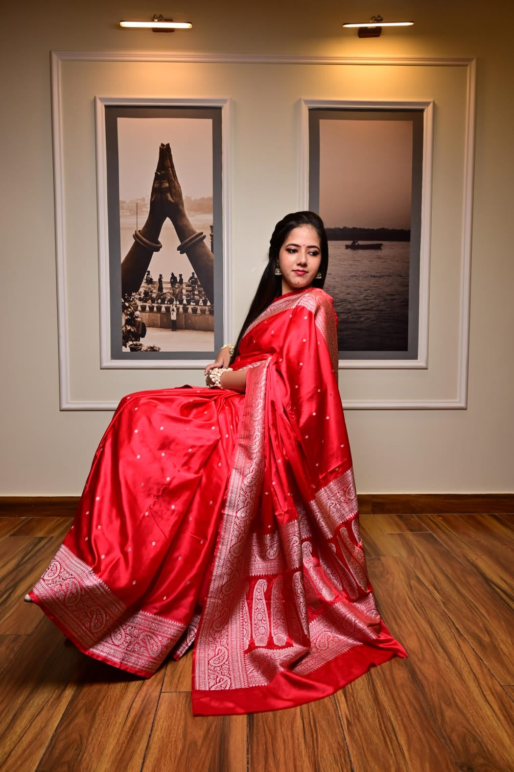 Banarasi Masrhu Kataan Saree with Silver Zari & Butis