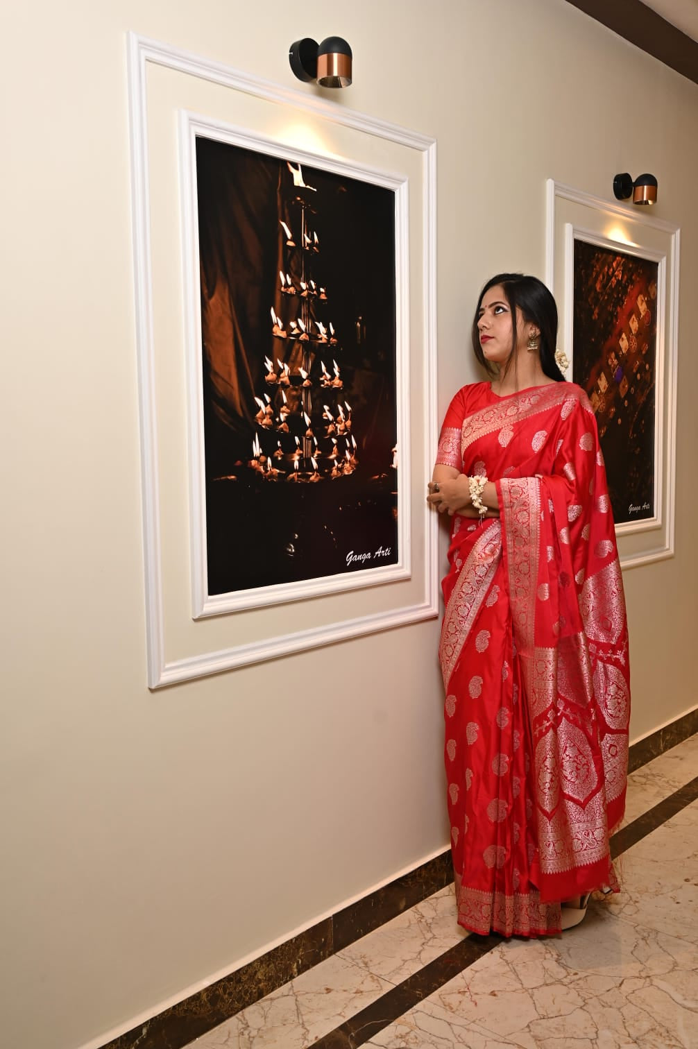 Red Banarasi Masrhu Kataan Saree with Silver Zari