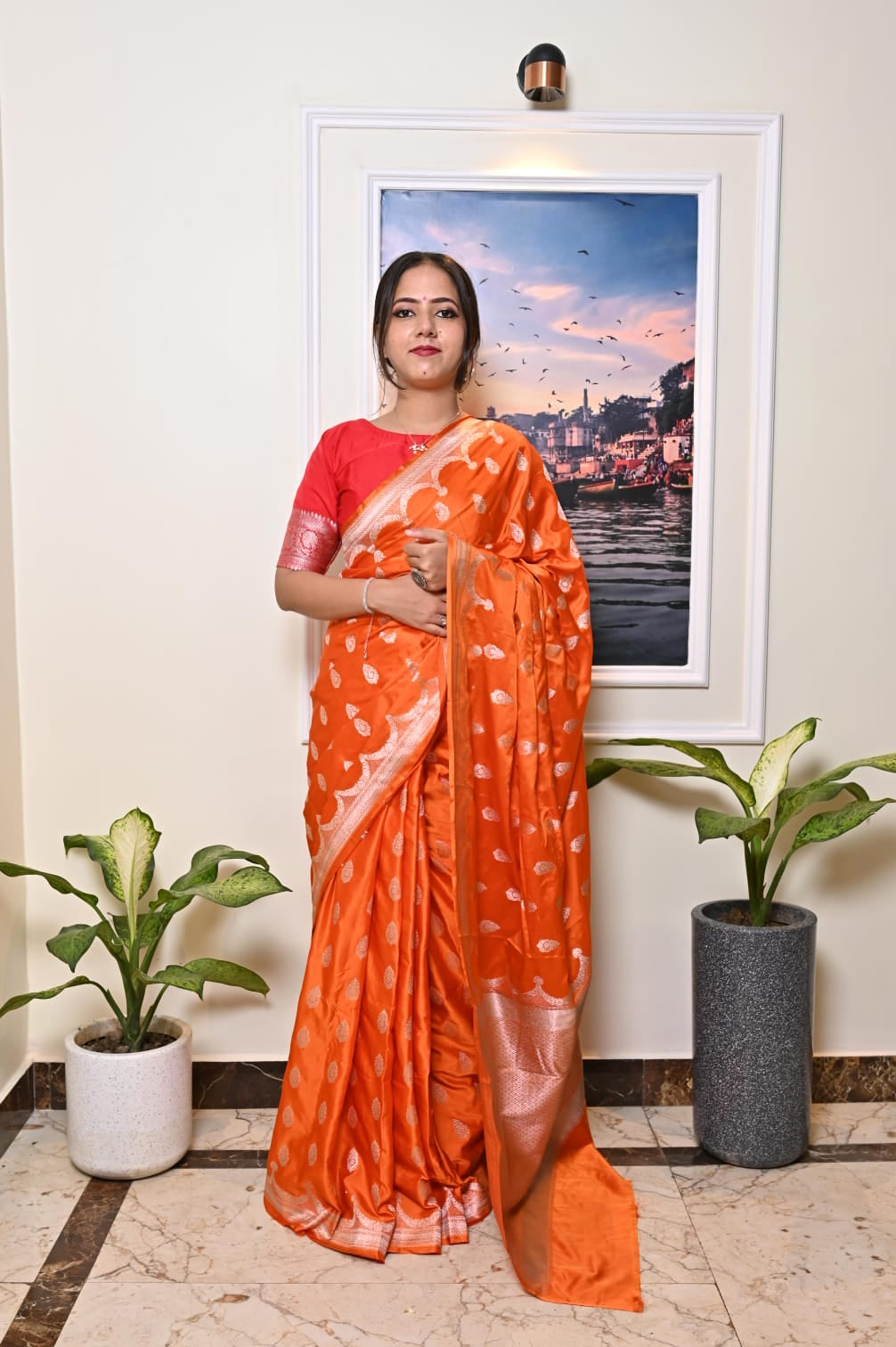Banarasi Masrhu Kataan Saree with Silver Zari & Butis