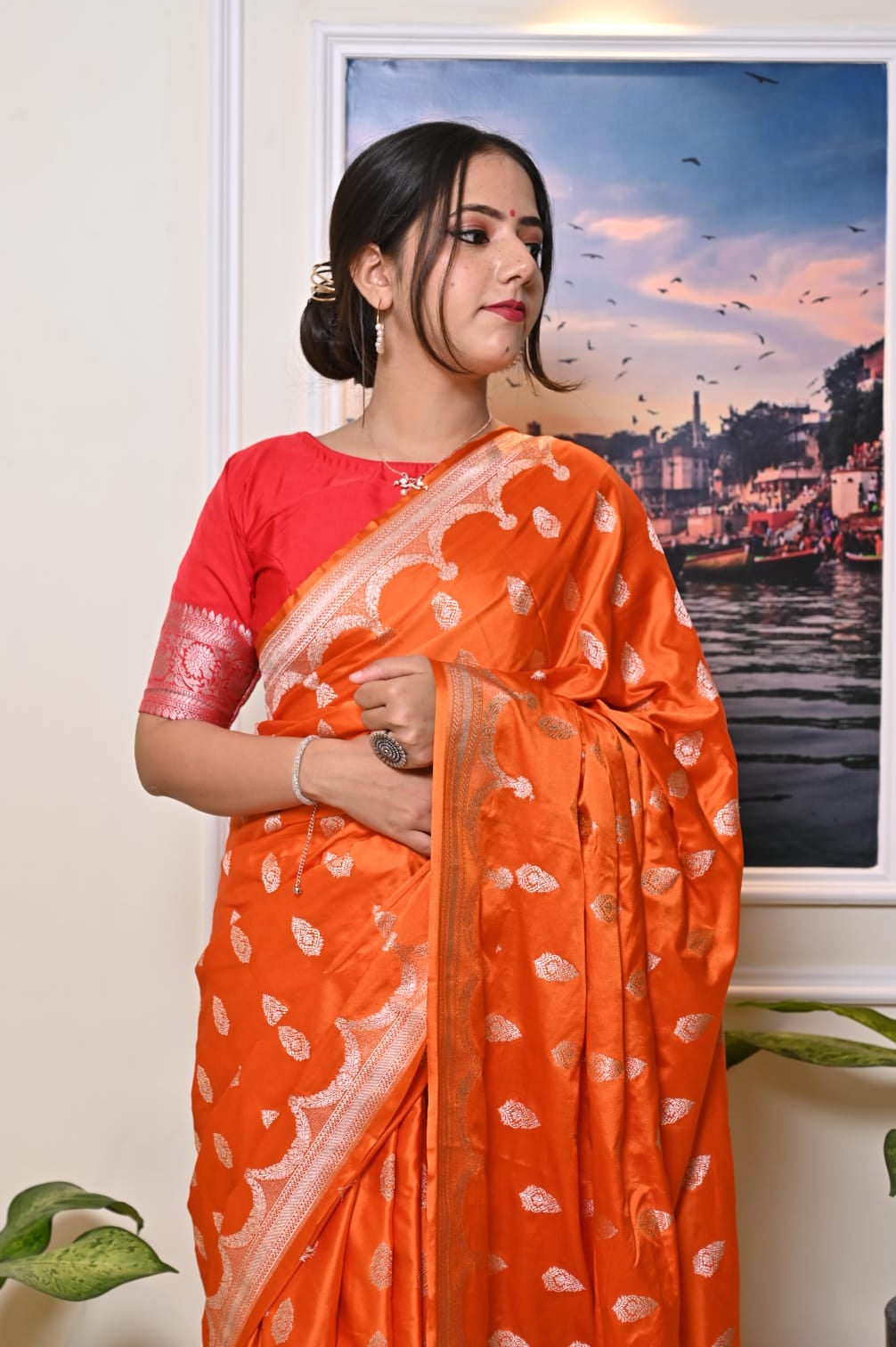 Banarasi Masrhu Kataan Saree with Silver Zari & Butis