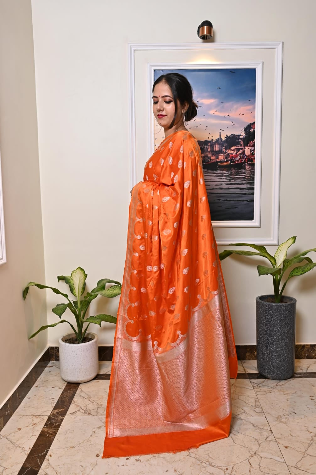Banarasi Masrhu Kataan Saree with Silver Zari & Butis