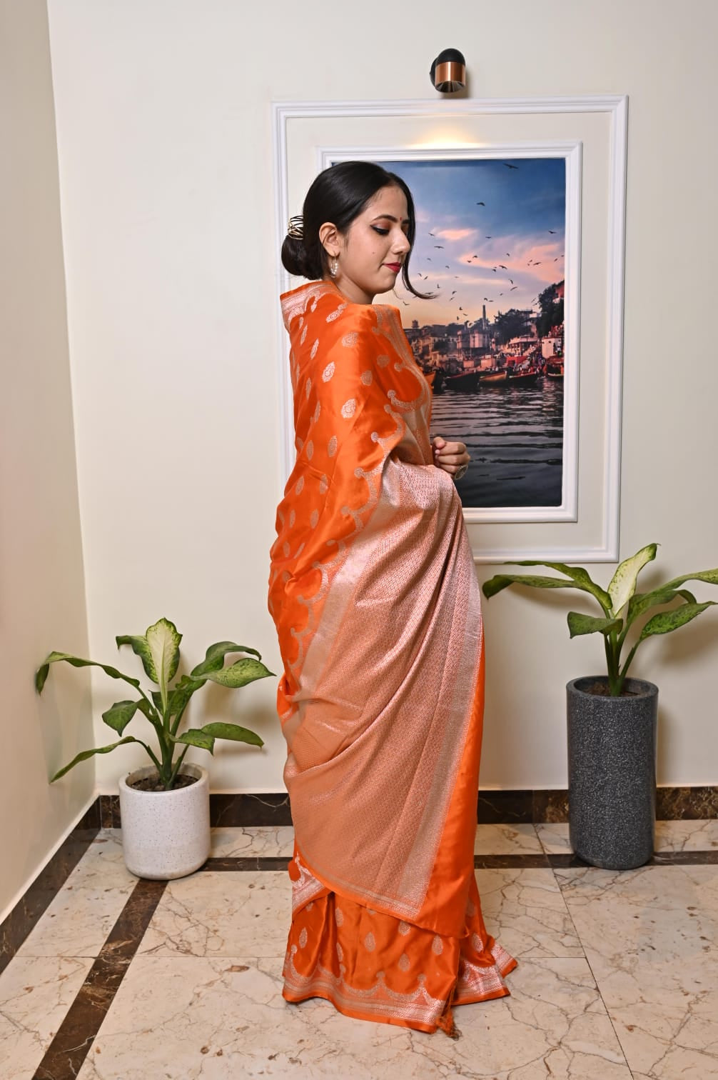 Banarasi Masrhu Kataan Saree with Silver Zari & Butis