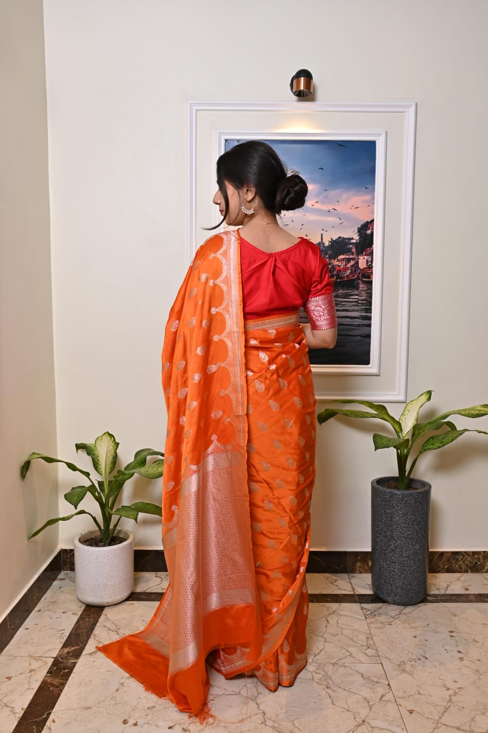 Banarasi Masrhu Kataan Saree with Silver Zari & Butis
