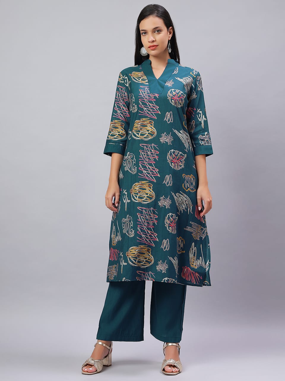 V Neck Kurta Set