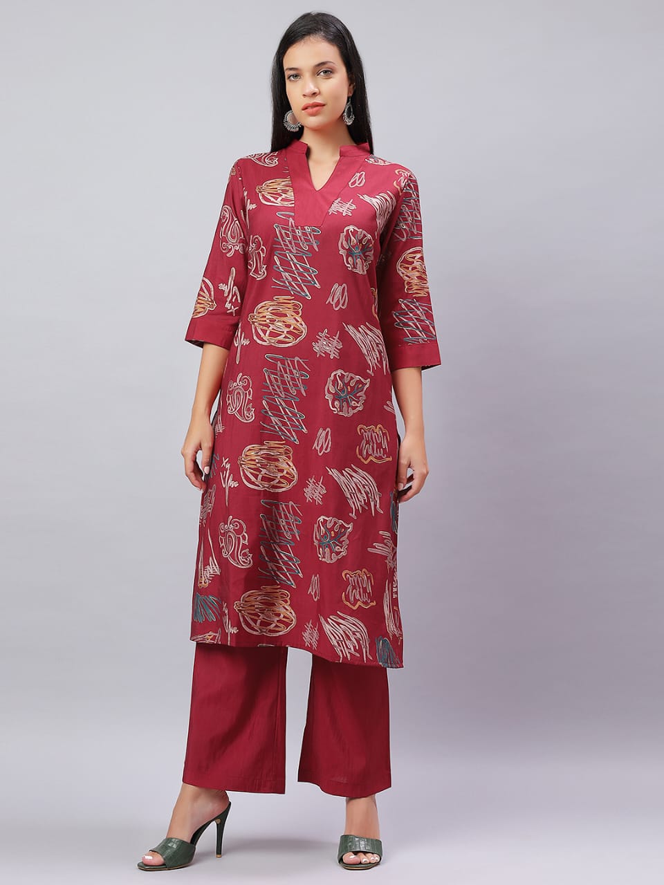 V Neck Kurta Set